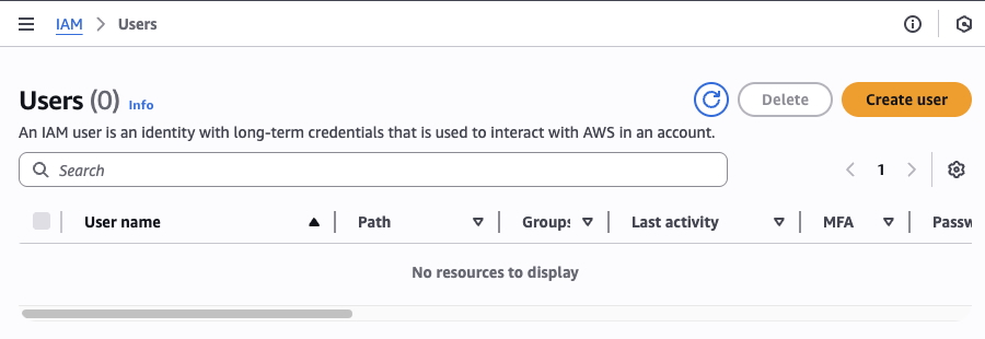 AWS IAM Users Screen